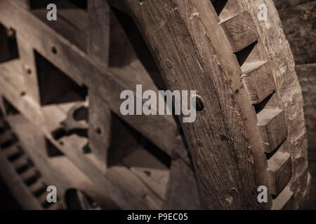 Old wooden gear. Windmills details, Zaanse Schans. Netherlands. Suburb of Amsterdam Stock Photo