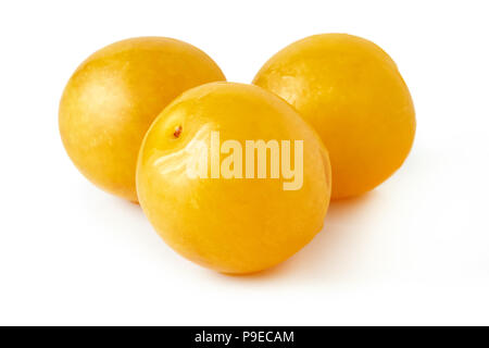 Yellow cherry plums also known as mirabelle plums isolated on white background Stock Photo