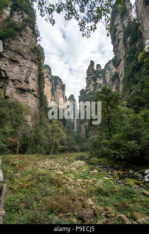 Landscape of Zhangjiajie. Taken from Old House Field. Located in Wulingyuan Scenic and Historic Interest Area which was designated a UNESCO World Heritage Site as well as AAAAA scenic area in china. Stock Photo