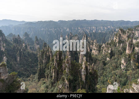 Landscape of Zhangjiajie. Taken from Old House Field. Located in Wulingyuan Scenic and Historic Interest Area which was designated a UNESCO World Heritage Site as well as AAAAA scenic area in china. Stock Photo