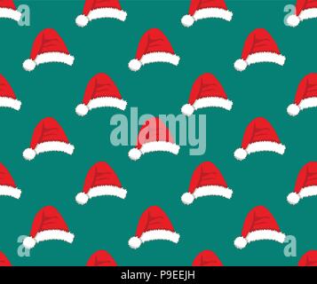 Red Santa Hat Pompom on Green Teal Background. Vector Illustration. Stock Vector