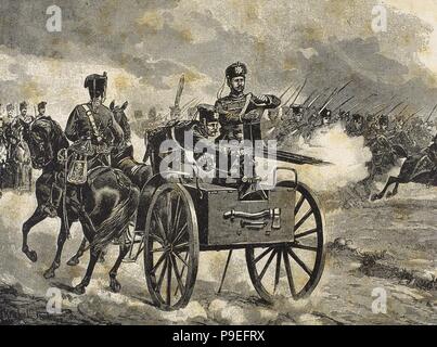 Franco-Prussian War (1870-1871). Troops of the Prussian Guard. Engraving. 'La Ilustracion', 1870. Stock Photo