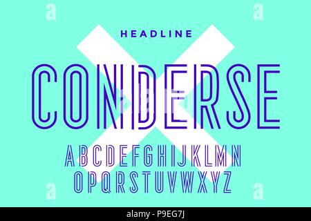 Line condensed alphabet and font Stock Vector