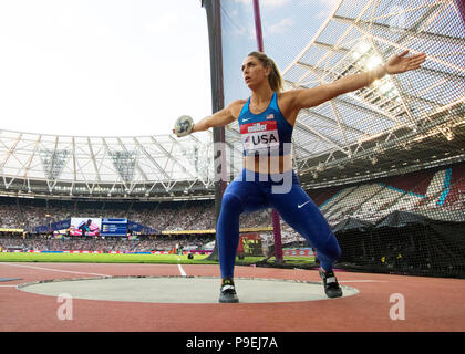 Valarie Allman of The USA competes in the Womens Discus Throw during day two of the Athletics World Cup at The Queen Elizabeth Stadium, London Stock Photo