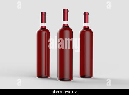 Wine bottle mock up without label. Isolated on light gray background. 3D illustration Stock Photo