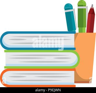 pencil holders with books Stock Vector