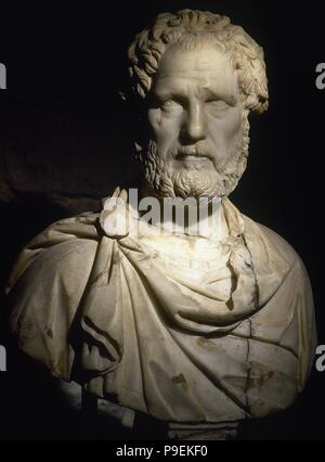 Roman bust probably of Roman emperor Antoninus Pius (86-161 AD). Marble. 2nd century AD. Museum of History of the City. Barcelona. Spain. Stock Photo