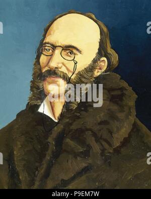 Jacques Offenbach (1819-1880). German-born French composer, cellist and impresario of the romantic period. Portrait. Watercolor. Stock Photo