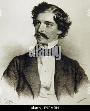 Johann Strauss II (1825-1899). Austrian composer of light music. Portrait. Engraving by Joseph Kriehuber (1800-1876), 1853. Stock Photo