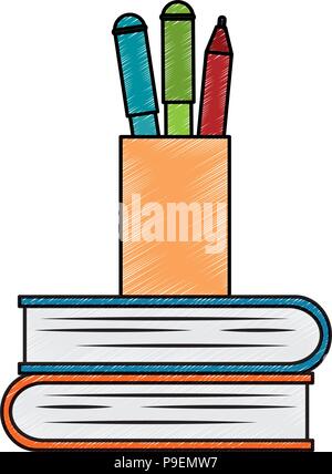 pencil holders with books Stock Vector