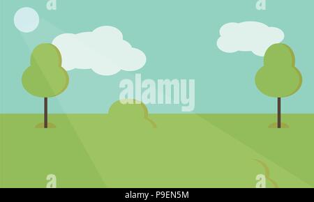 Vector nature landscape background. Cute simple cartoon style Stock Vector