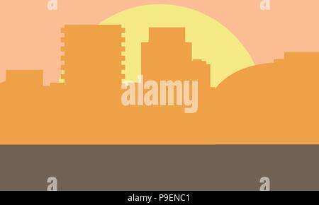 Evening cityscape vector illustration. Sunset landscape concept. City at sunset Stock Vector