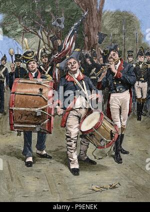 American Revolutionary War (1775-1783). Celebrating the Independence Day. Engraving by Gilbert Gaul. Colored. Stock Photo