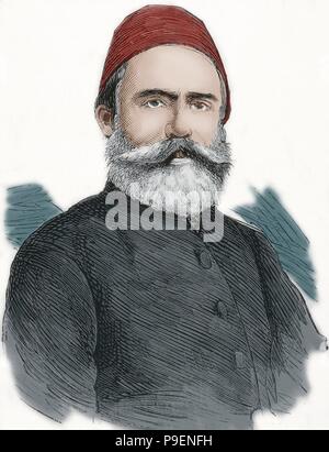 Ahmed Cevdet Pasha (1822-1895). Ottoman scholar, intellectual, bureaucrat, administrator. Portrait. Engraving. 'La Ilustracion Espanola y Americana', 1877. Colored. Stock Photo