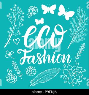Set Vector Eco Fashion style blogger inscription lettering calligraphy isolated on white background. Stock Vector