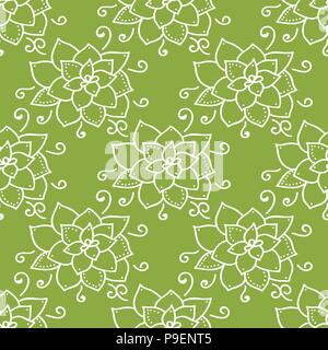 Vector Succulent flower hand-drawn seamless pattern. Stock Vector