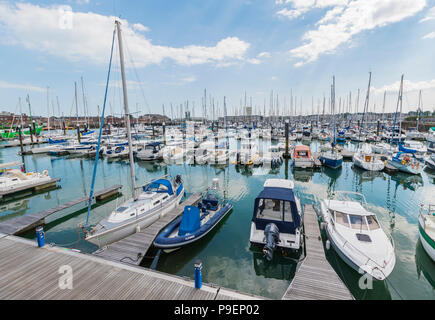 Yachts and boats birthed at Haslar Marina by Portsmouth Harbour in Gosport, Hampshire, England, UK. Stock Photo