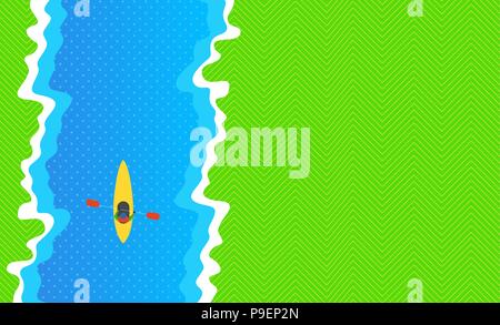 Kayak at the River. Vector Illustration: Flat Design. View from above. Stock Vector