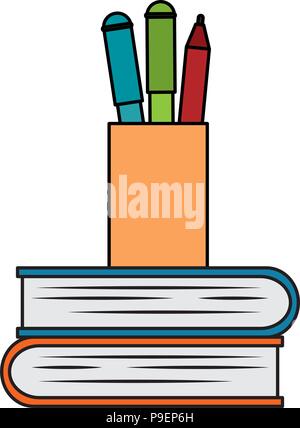 pencil holders with books Stock Vector