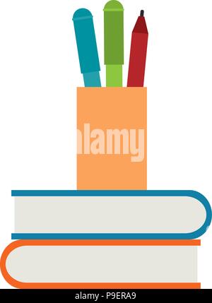 pencil holders with books Stock Vector