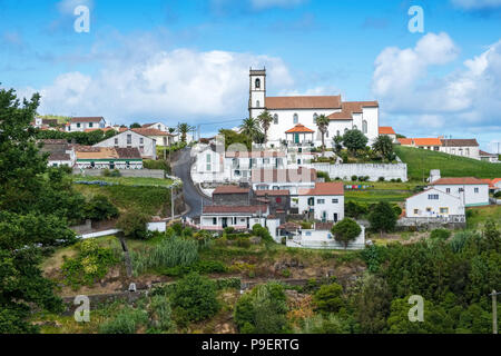 Typical village on Sao Miguel, Azores, dominated by it's church Stock Photo