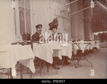 Victorian Photograph of Lady Prentis and Her Husband at a Café or Restaurant Stock Photo