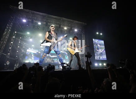 Athens, Greece. 16th July, 2018. German rock band, Scorpions perform in a concert titled 'Once in a Lifetime' at the Panathenaic stadium in Athens, Greece, 16 July 2018.   ©Elias Verdi/Alamy Live News Stock Photo