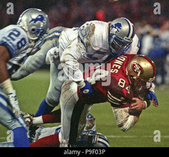 San Francisco, California, USA. 29th Mar, 2012. San Francisco 49ers vs.  Carolina Panthers at Candlestick Park Sunday, October 17, 1999. Panthers  beat 49ers 31-29. Carolina Panthers linebacker Kevin Greene (91) sacks San