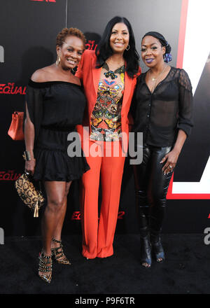 Los Angeles, California, USA. 17th July, 2018. (L-R) Actress Vanessa Bell Calloway, Cookie Johnson and actress Tichina Arnold attend Columbia Picture's World Premiere of 'Equalizer 2' at TCL Chinese Theatre on July 17, 2018 in Hollywood, California. Photo by Barry King/Alamy Live News Stock Photo