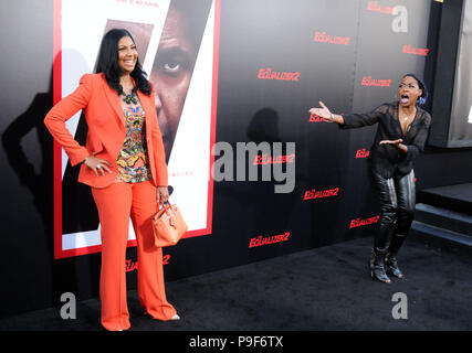 Los Angeles, California, USA. 17th July, 2018. (L-R) Cookie Johnson and actress Tichina Arnold attend Columbia Picture's World Premiere of 'Equalizer 2' at TCL Chinese Theatre on July 17, 2018 in Hollywood, California. Photo by Barry King/Alamy Live News Stock Photo