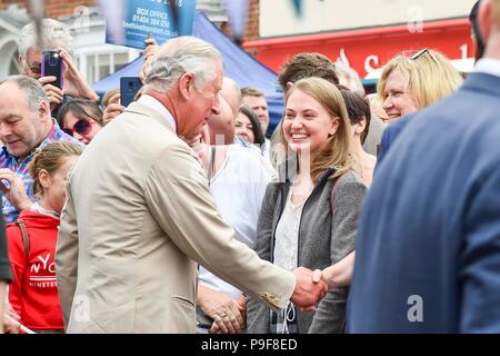 Honiton, Devon, UK.  18th July 2018.   The Duke and Duchess of Cornwall visit the Gate to Plate food market at Honiton in Devon.  Picture Credit: Graham Hunt/Alamy Live News Stock Photo