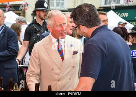 Honiton, Devon, UK.  18th July 2018.   The Duke and Duchess of Cornwall visit the Gate to Plate food market at Honiton in Devon.  Picture Credit: Graham Hunt/Alamy Live News Stock Photo