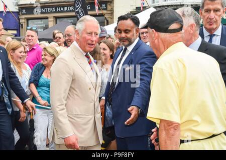 Honiton, Devon, UK.  18th July 2018.   The Duke and Duchess of Cornwall visit the Gate to Plate food market at Honiton in Devon.  Picture Credit: Graham Hunt/Alamy Live News Stock Photo