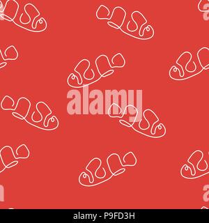 Clown fish animal pattern seamless. Vector illustration. Red background. Stock Vector