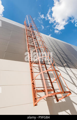 View of the exterior of the store building with the fire escape. Stock Photo