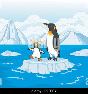 cartoon penguin playing on ice floe Stock Vector