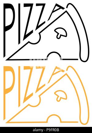 inscription cafe pizza with a slice of pizza text minimalist logo Stock Vector