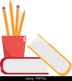 pencil holders with books Stock Vector