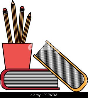pencil holders with books Stock Vector