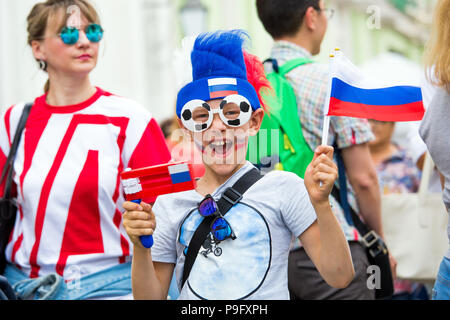 Moscow, Russia - July, 2018: Russian football fans on world cup championship in Moscow, Russia Stock Photo