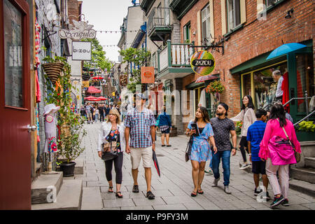 Famous historic shopping street Petit Champlain in Quebec City Canada Stock Photo