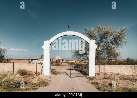 Central Asian muslim cemetery with old and new mausoleums together, in Kazakhstan. Stock Photo
