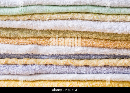 Colorful bath towels closeup detail background Stock Photo