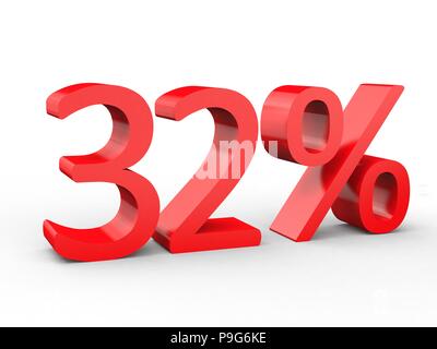 32 percent discount. Red 3d numbers on isolated white background Stock Photo