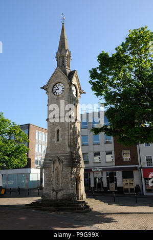 Clock Tower, Aylesbury, Buckinghamshire. The Clock Tower at the centre of Aylesbury's Market Square was built in 1876, Stock Photo