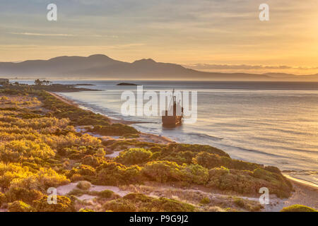 Shipwreck dimitrios in early morning light on Peloponnese coast of Greece Stock Photo