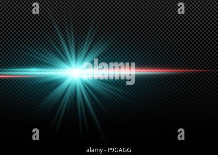 Abstract bright stylish light effect on a transparent background. Bright glowing star. Multicolored flares. Blue rays. Colorful flash. Vector illustra Stock Vector