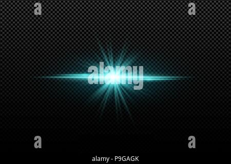 Abstract bright stylish light effect on a transparent background. Bright glowing star. Multicolored flares. Blue rays. Colorful flash. Vector illustra Stock Vector