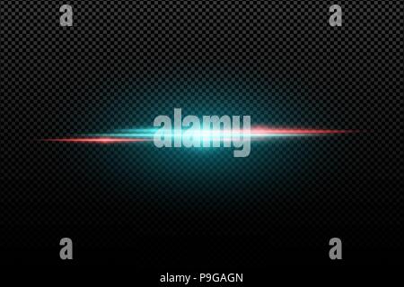Light effect on a transparent background. Horizontal red an blue flash. Multicolored flares. Blue rays. Vector illustration. EPS 10 Stock Vector