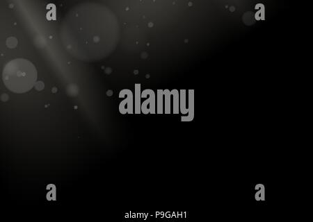 White glares bokeh on a black background. Rays light side. Light effect for your design. White spot. Flying lights.Vector illustration. EPS 10 Stock Vector